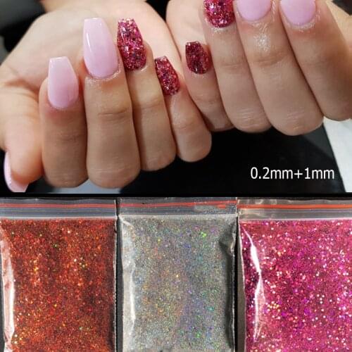 0.2mm&1mm Hexagon Chunky Glitter Spangles Laser Paillettes Slice Craft Nail Glitter Pigment Manicure Slice 10g TONGMINAILA003