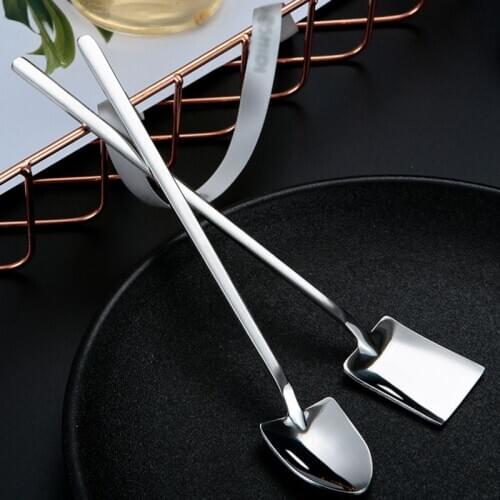 1Pc Stainless Steel Ice Cream Coffee Spoon Shovel Shape Shell Tea Spoons 2 Options Afternoon Tea Dessert Long Handle Spoon