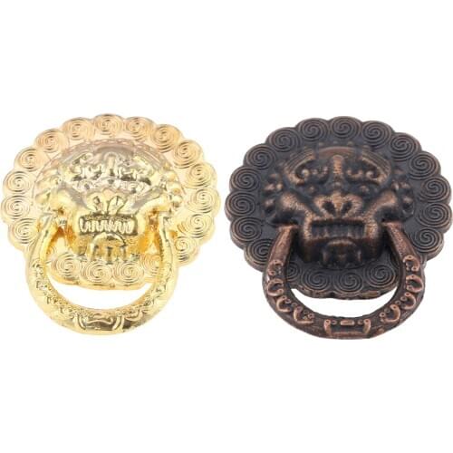 10 Pcs 19*24mm Vintage Lion Head Door Box Handle Pulls Cabinet Dresser Drawer Handle Knobs Furniture Hardware Red Copper/Gold