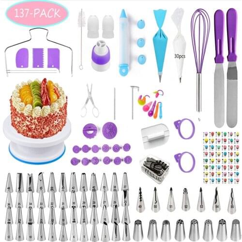137 Pcs Cake Decorating Turntable Sets Baking Tool Factory Direct Piping Nozzle Piping Bag Bakeware Baking Supplies Molds