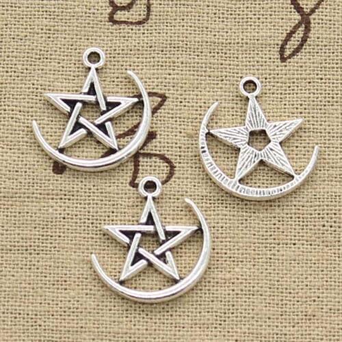 15pcs Charms Star Moon 20x18mm Antique Making Pendant fit,Vintage Tibetan Silver color,DIY Handmade Jewelry