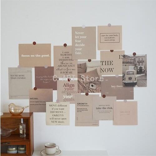 16 Pcs Literary Atmosphere Brown Theme Stickers Photo Wall Decoration Photography Props Ins Style Wall Sticker Card Home Decor