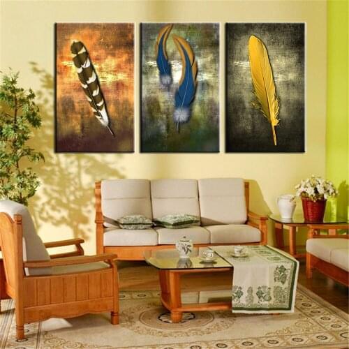 3 PCS White feather modern abstract oil painting art household adornment wall paintings