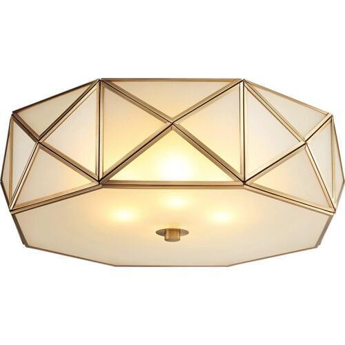America style Retro Real brass Frosted Glass Foyer Led Ceiling Light Lustre Electroplated Brass Bedroom Loft led Ceiling Lamp