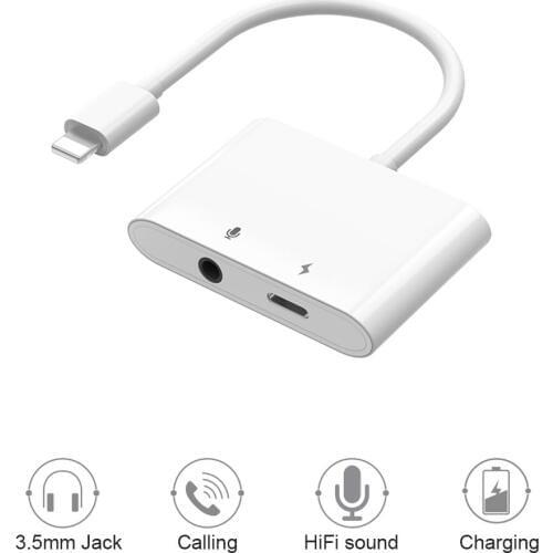 WIWU 2 in 1 Audio Adapter for Lightning to 3.5mm Jack Headphone Cable for iPhone 11 Pro X XS XR 8 7 Cable for Charging