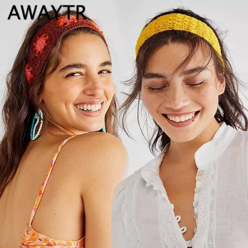 AWAYTR Fashion Adjustable Crochet Elastic Band For Hair Accessories Hollow out Knit Headband For Hairband Head Wear Hair Bands