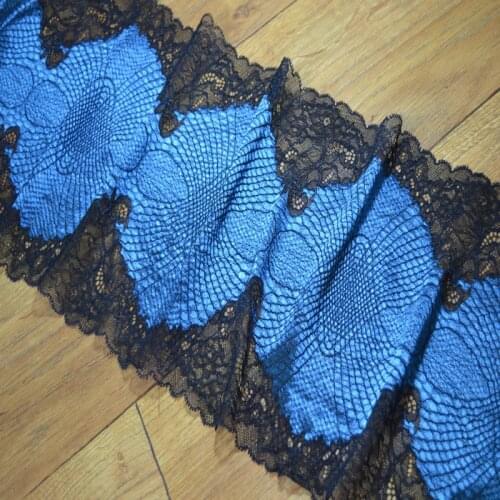 22cm 2yds/lot shiny blue Handmade Hair Decoration Wide Elastic Stretch Lace Trim wedding dress skirt lace trim17031807