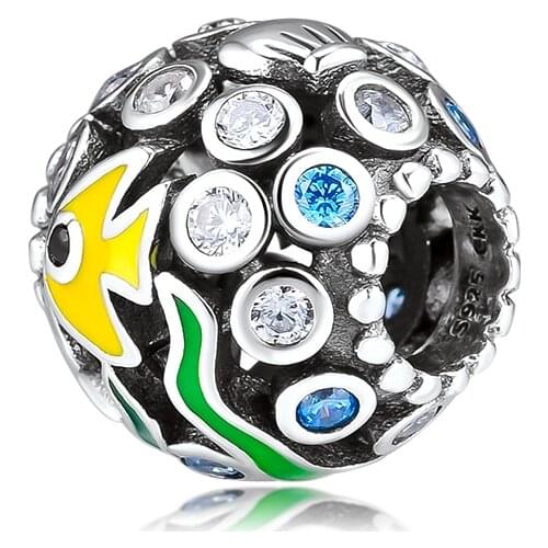 Fandola CKK 925 Sterling Silver Disengaged Fish In Ocean World Charm,Mixed Enamel Fit Pandora Bracelet Charms Jewelry Making