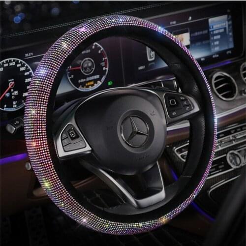 White Pink Purple Red Colorful Shining Rhinestones Crystal Car Steering Wheel Cover PU Leather Cover Auto Interior Accessories