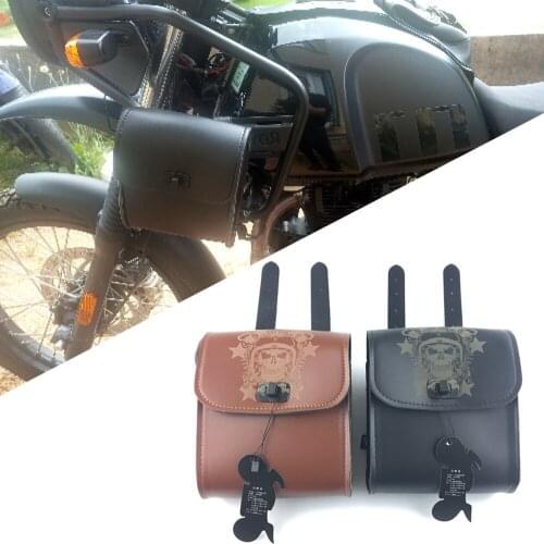 Black/Brown PU Leather Motorcycle Luggage Tool Side Bag Saddlebag Tool Bag Universal Fit For Harley Honda Suzuki Kawasaki