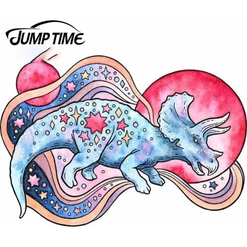 Jump Time 13 x 12.2cm for Cosmic Dinosaur Watercolor Decal Creative Laptop Fine Graffiti Stickers Vinyl Car Wrap for Vehicle