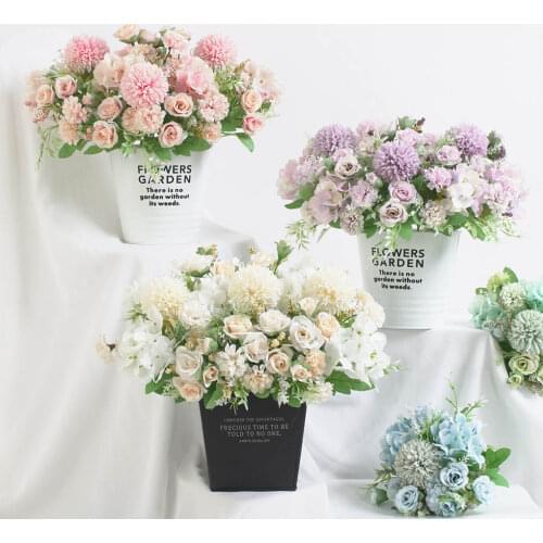 Home Floral Decor Artificial Rose Peony Flower Silk Cloth Fake Flower Bouquet Wedding Party Photography Prop Floral Decor