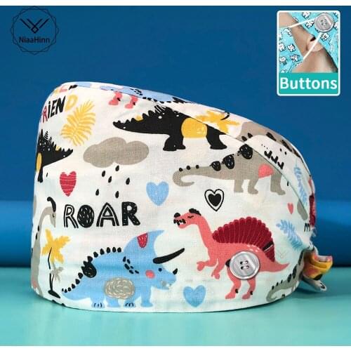 Breathable Scrub Hats Multicolor Print Female Dental Surgery Caps Operating Room Nurse Cap Unisex Adjustable Beauty Salon Scrubs