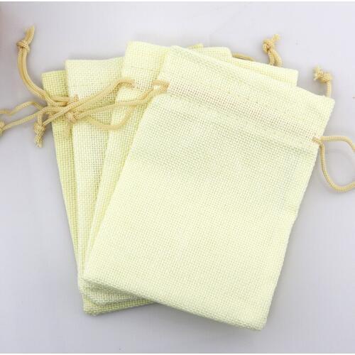 Hot (100 pcs/lot) 7*9cm Beige color Linen Fabric Jute Drawstring bags Gift package bags Natural Burlap Bags Reusable home decor