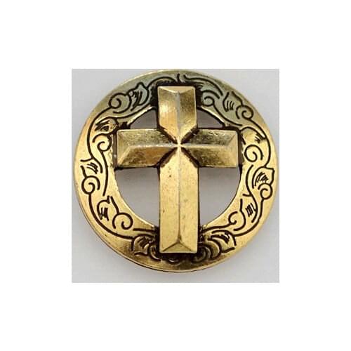 KB601) 10pc 1-1/8'' Western Christian Cross Button Saddlery Belt Button Antique-Bronze