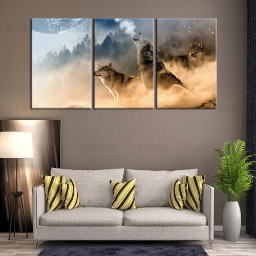 3 Pieces Modern Canvas Painting Posters Wolf Snow Mountain Wall Art Pictures for Living Room Home Decoration Printed Artwork