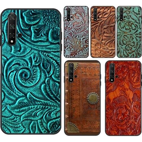 Brown Tooled Leather Pattern For Huawei Y5 2017 Y3 II Y9 Y6 Y7 Prime 2018 2019 Y7A Y5P Y6P 2020 Nova 2 3 5T Phone Case