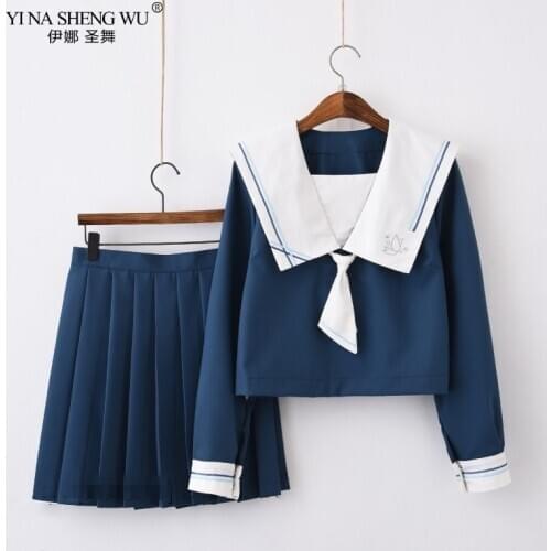 Summer Navy Blue Japanese School JK Uniforms Girls Cute Sailor Suit Top+Pleated Skirt Set Cosplay Costume Students Anime Uniform