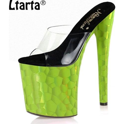Ltarta 20CM Green Sandals Female Sense Pole Dance High Heels Nightclub Model Catwalk Waterproof Platform Sandals Women LYP