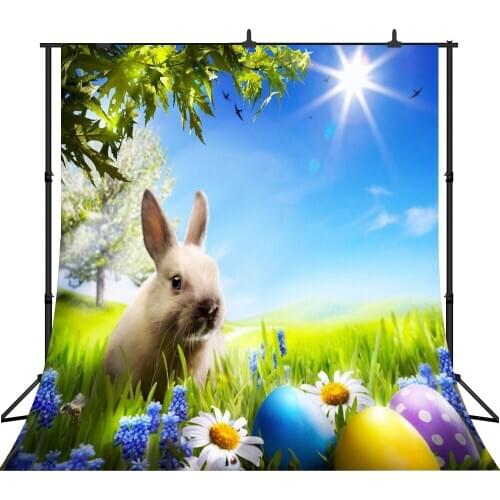 Lyavshi Spring Easter Eggs Rabbit Floret Grassland Photography Backgrounds Photographic Backdrops For Photo Studio