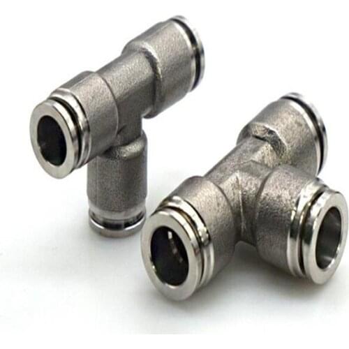 Copper quick-connect connector two-way three-way quick-release PU air pipe pneumatic joint PU4/PY6/PE8/10/12/16mm