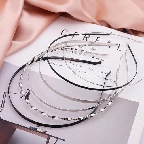 5pc/lot Metal Iron Based Rhodium Black Fabric Headband Hair Band Round Dull Silver Color 5mm width DIY flower Hair Accessories