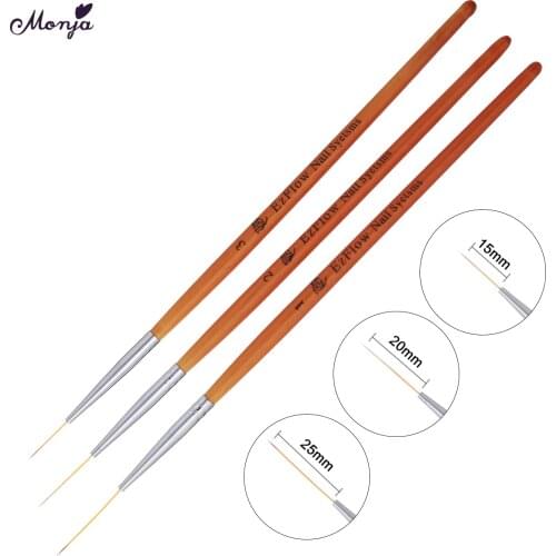 Monja 15/20/25mm 3/5Pcs Nail Art Brush Wooden Handle French Lines Stripe Flower Painting Drawing Liner Pen Manicure Tool