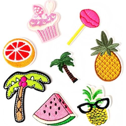 Coconut tree Orange Iron On Patch Sewing On Embroidered Applique Sewing Clothes Stickers Garment Apparel Accessories Patchets