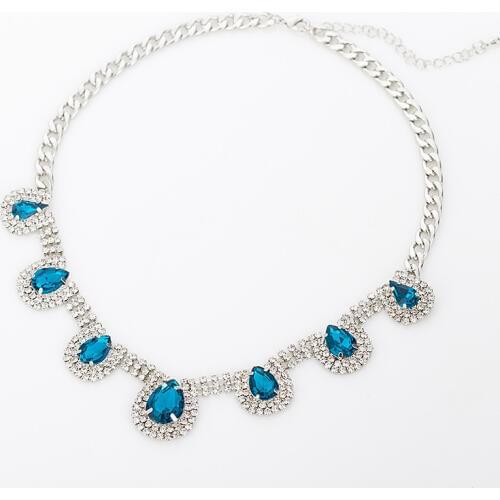 New jewelry Luxury Unique Statement Necklace Bule and White Crystal Necklaces & Pendants For Women N017