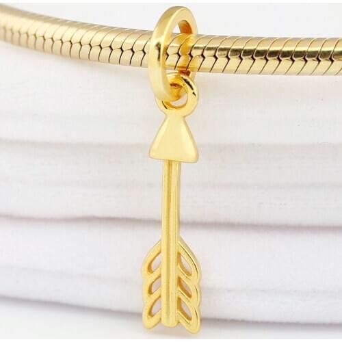 Original Gold Color Shine Arrow Of Cupid Pendant Beads Fit 925 Sterling Silver Bead Charm Bracelet Bangle Diy Jewelry