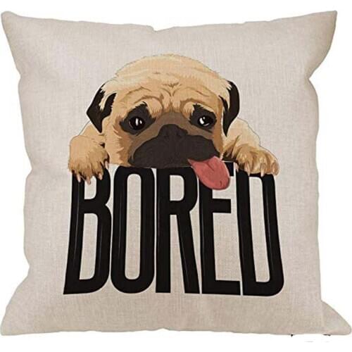 Pug Pillow Cover,Funny Cute Pet Tired Pug Dog Quote Bored Cotton Linen Cushion Covers Home Decorative Throw Pillowcases 18x18inc