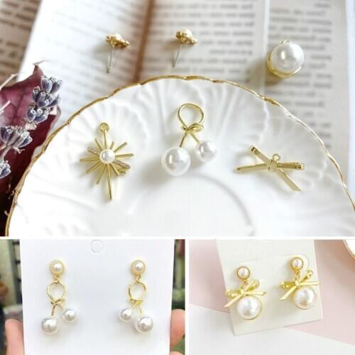 6pcs Maintains Color Alloy Pearl Accessories Sun Bow Shape Bracelet Pendant DIY Earrings Ear Pendant Ear Stud Material