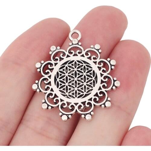 15 x Tibetan Silver Flower Of Life Charms Pendants for DIY Necklace Jewelry Making Accessories 33x30mm