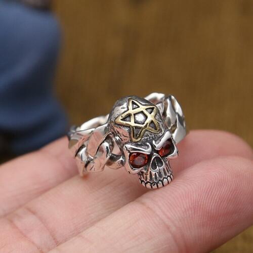 S925 Sterling Silver Retro Thai Silver Jewelry Europe And The United States Punk Fashion Creative Chain Skeleton Mens Ring