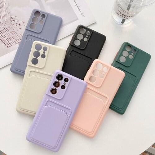 Silicone Phone Case For Samsung Galaxy S21 S20 Ultra S20 FE on the for Samsung Note 20 Note 20 Plus Card Slot Holder Back Covre