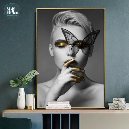 Nordic Phalaenopsis girls Figuars wall art Canvas Painting Prints Posters Black White art Pictures for Living Room Morden Decor