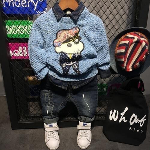 Spring Autumn Sports Suits For Boy Cartoon Print Sweater Denim Shirt Jeans 3pcs Toddler Boys Clothing Set Baby New Kids Costume