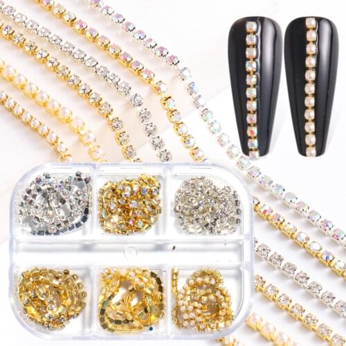 Nail Rhinestone Chains Charms Glitter Pearl Ball Beads Gold Silver Metal 3D Nail Art Decorations Gel Polish DIY Jewelry LA1920