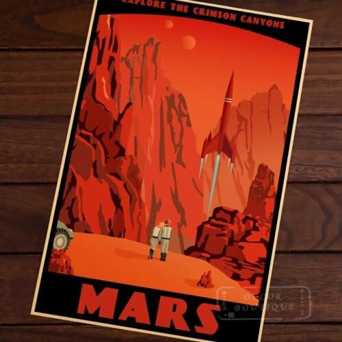 Mars Crimson Canyons Map Vintage Travel Poster Classic Retro Kraft Canvas Maps Wall Sticker Home Bar Posters DIY Decor Gift