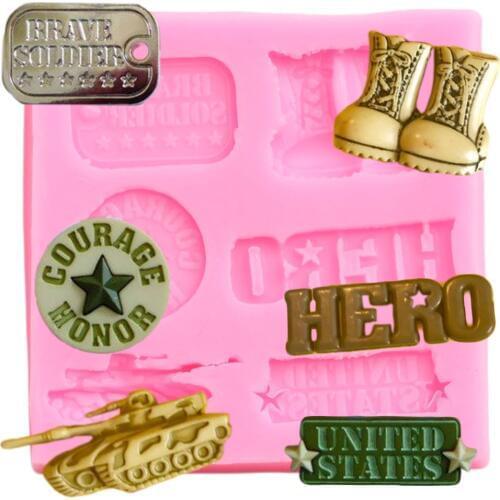Military Boots Hero Army Tank Silicone Mold Soldier Cupcake Topper Fondant Molds DIY Cake Decorating Tools Candy Chocolate Mould