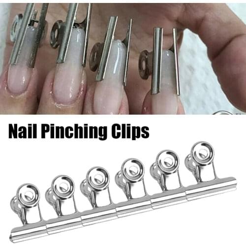 6/12pcs Silver C Curve Nail Clips Stainless Steel Acrylic Gel Nail Art Tips Extension Pinching Clips French Manicure Tools