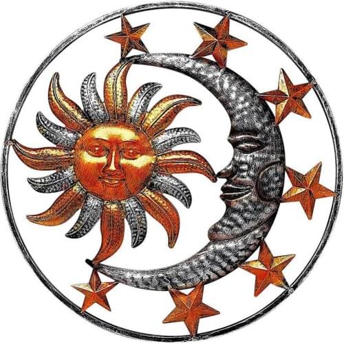 Hot Sale Creative Metal Sun Moon Wall Plaque Hanging Indoor Outdoor Room Garden Sculpture Wall Art Decoration Hanging Ornaments