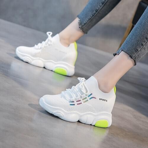 Women Platform white Sneakers 2020 Lace-up Dad Shoes Women High heels Chunky Casual Shoes Thick Bottom Flats Ladies Creeper