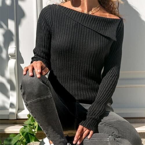 Women Sweater Ladies Knitted Thin Tops Irregular Collar Charms Pullovers Jumper Sweater Pullover Christmas Sweater Jersey mujer