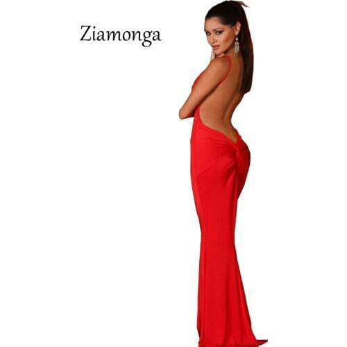 Ziamonga Red Black White Erotic Mermaid Backless Formal Slip Dress V Neck Sleeveless Strap Maxi Dresses Long Fashion Sexy Dress