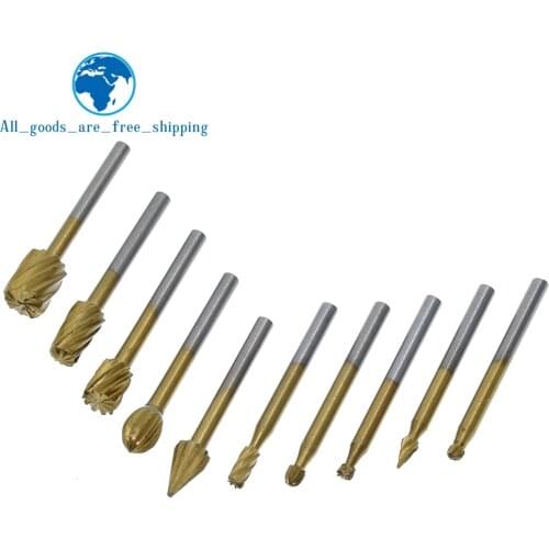 10 Pieces 1/8 HSS Routing Router Drill Bits Set Dremel Carbide Rotary Burrs Tools Wood Stone Metal Root Carving Milling Cutter