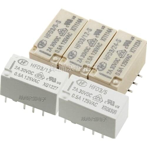 20PCS/Lot Relays HFD3-5V 12V 24V-S 0.5A125VAC Two Sets Of Conversions 8Pin TX2