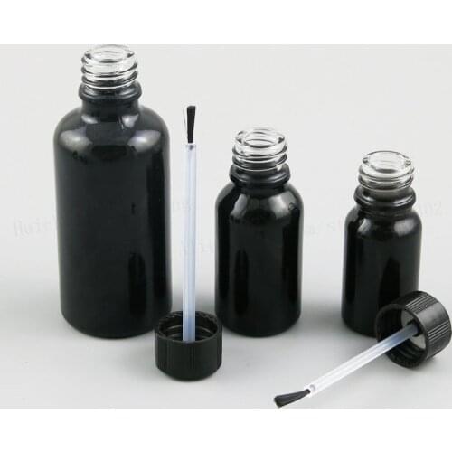 200 x Shining Black Boston Round Glass Essential Oil Bottle With Brush Cap 10ml 20ml 30ml 50ml 100ml Glass Nail Polish Bottle