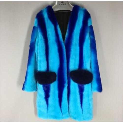 2017 Brand luxury women natural mink fur jacket long style With sashes elegant lady high quality winter Fashion color fur coat