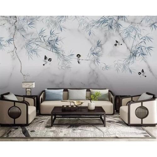 Beibehang Custom wallpaper murals Chinese modern marble pattern bamboo flowers and birds background wall painting 3d wallpaper